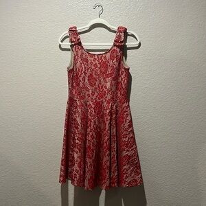 Deb Women's Red Nude Lace Floral Fit & Flare Formal Party Short Dress Size M